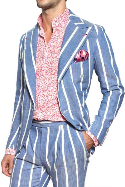 Manuel Vanni Striped Cotton Chambray Bermuda Suit in Blue for Men | Lyst