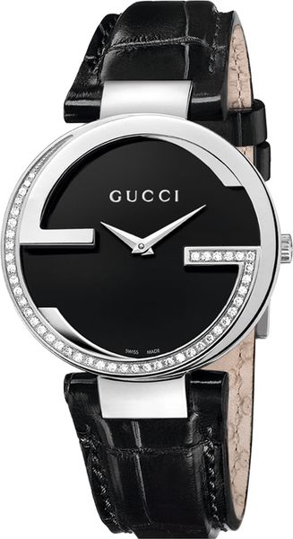 Gucci Interlocking G Leather Strap Watch in Black | Lyst