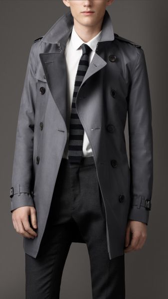 Burberry Mid-Length Cotton Gabardine Trench Coat in Gray for Men (mid ...