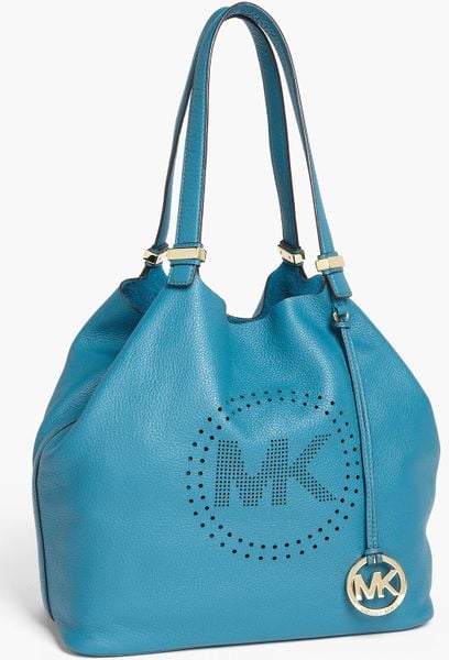 Michael Michael Kors Perforated Mk Large Leather Tote in Blue ...