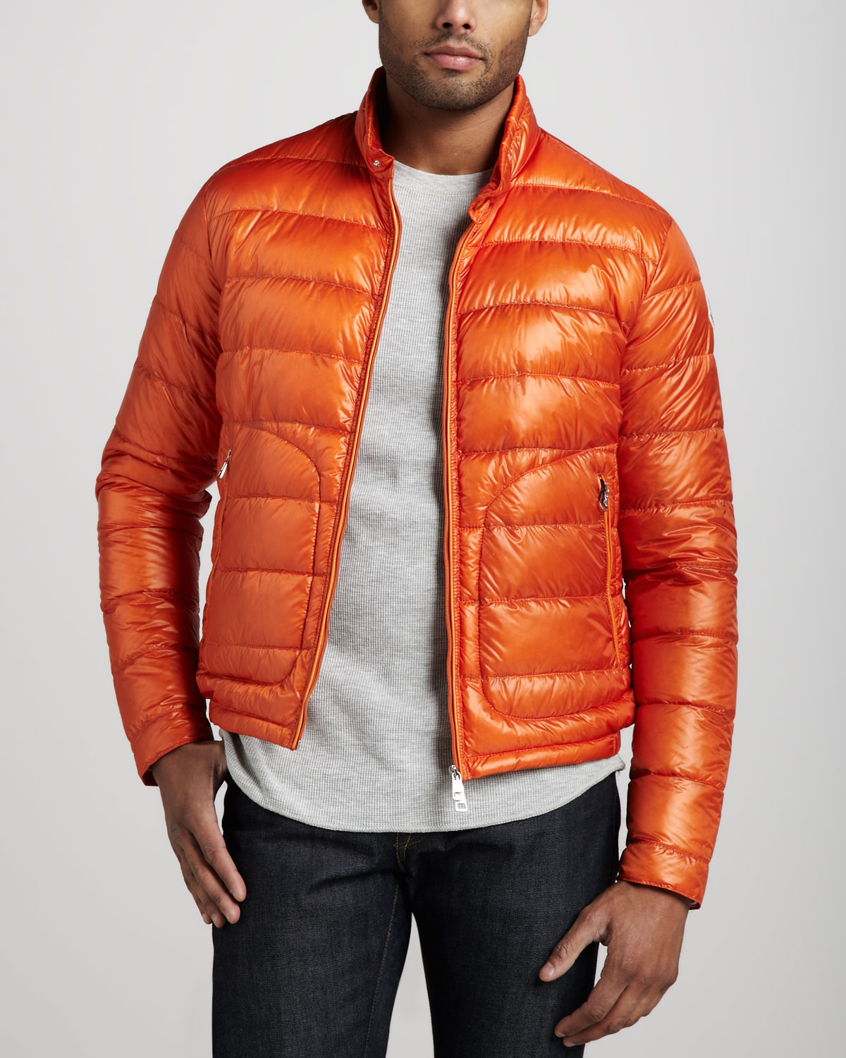 Lyst Moncler Acorus Puffer Moto Jacket in Orange for Men