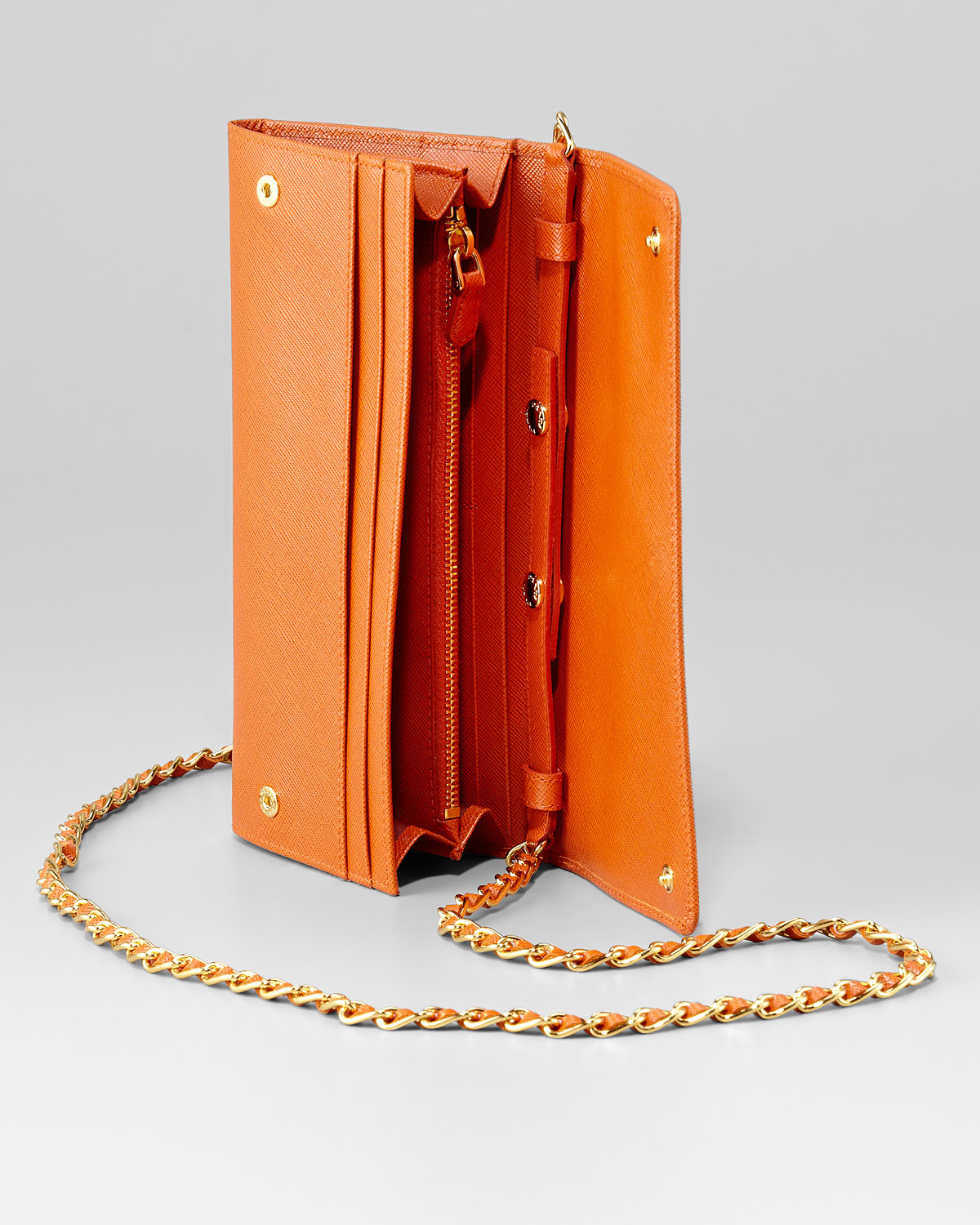 Prada Leather Wallet On A Chain in Beige (orange) | Lyst  