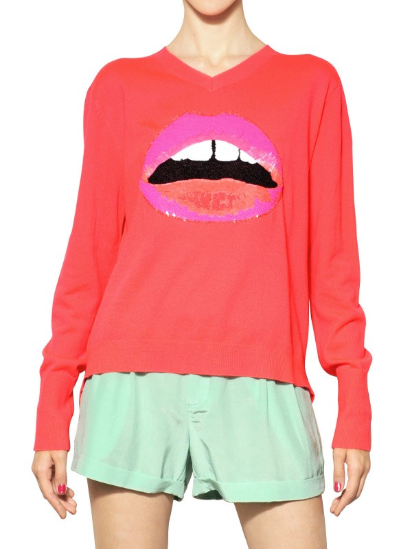 Lyst Markus Lupfer Sequin Lips Fine Techno Knit Sweater in Red