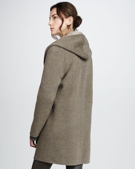 Vince Draped Hooded Coat in Gray (h. maple h. cafe) | Lyst