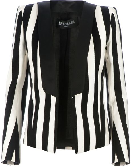 Balmain Open Striped Blazer in Black | Lyst