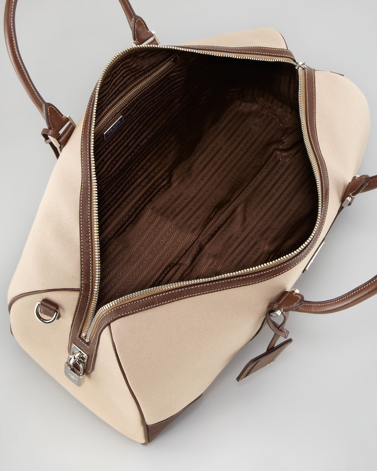 Prada Canvas Leather Trim Duffle Bag in Beige for Men (beige brown ...  