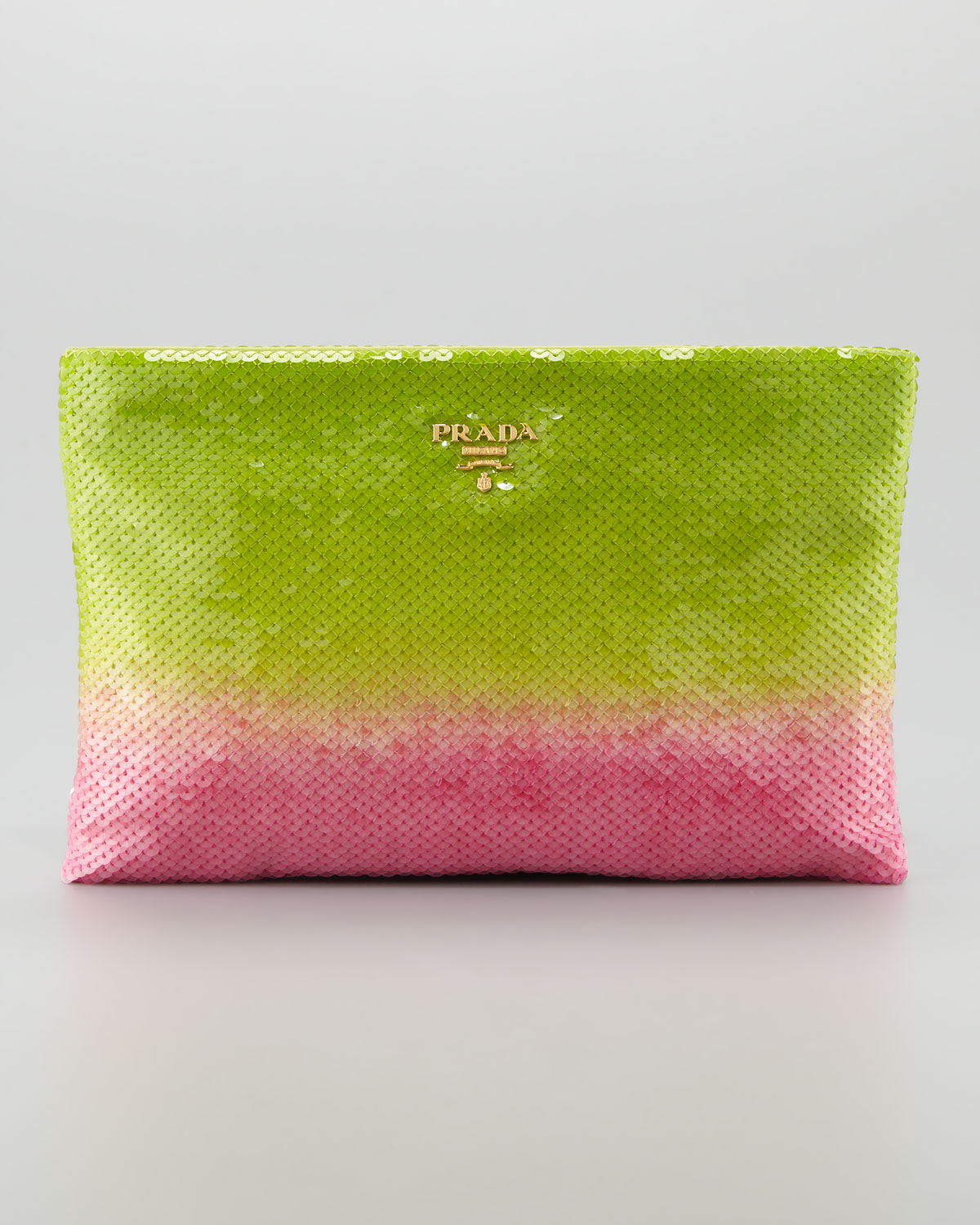 prada nylon handbag - Prada Degrade Sequin Pouch Clutch Bag in Pink (green pink) | Lyst