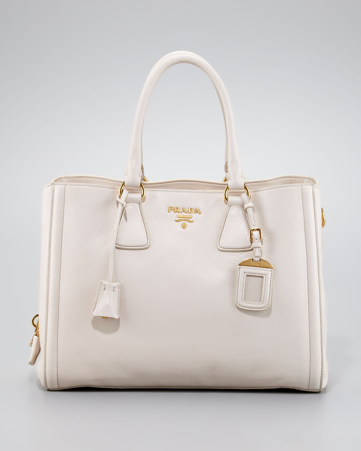 Prada Cervo Center Zip Tote Bag in Beige (talco) | Lyst