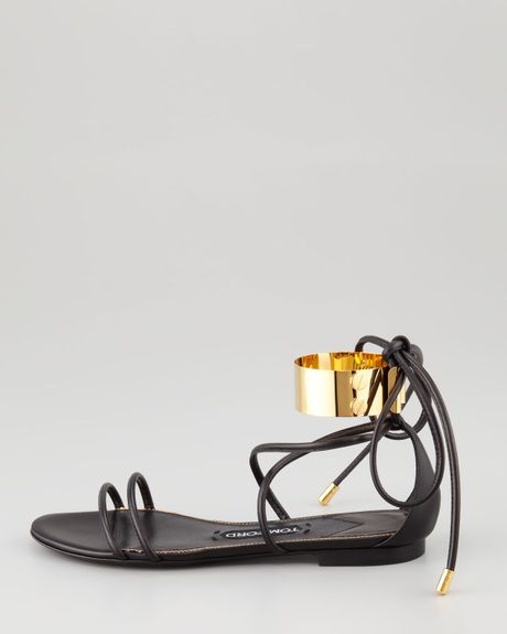 Tom Ford Brass Ankle Wrap Flat Sandal in Black | Lyst