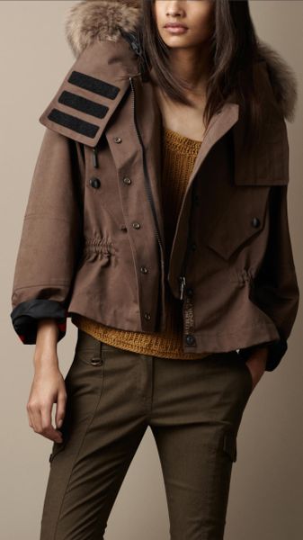 Burberry Brit Sport Collection Fur Trim Cropped Parka in Brown (chalk ...