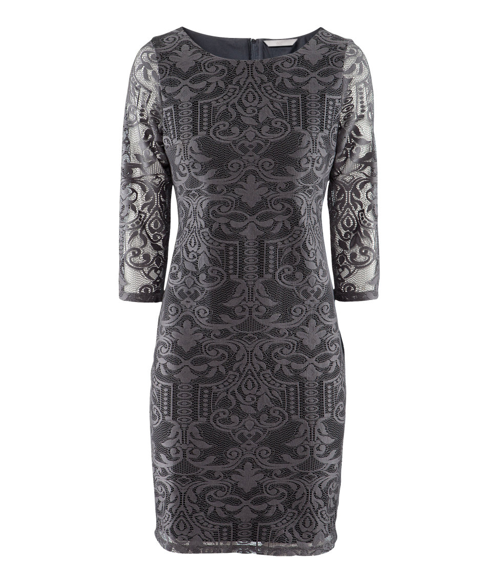 Lyst - H&m Lace Fitted Dress in Gray
