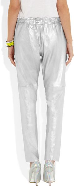 Les Chiffoniers Metallic Drawstring Leather Pants in Silver | Lyst