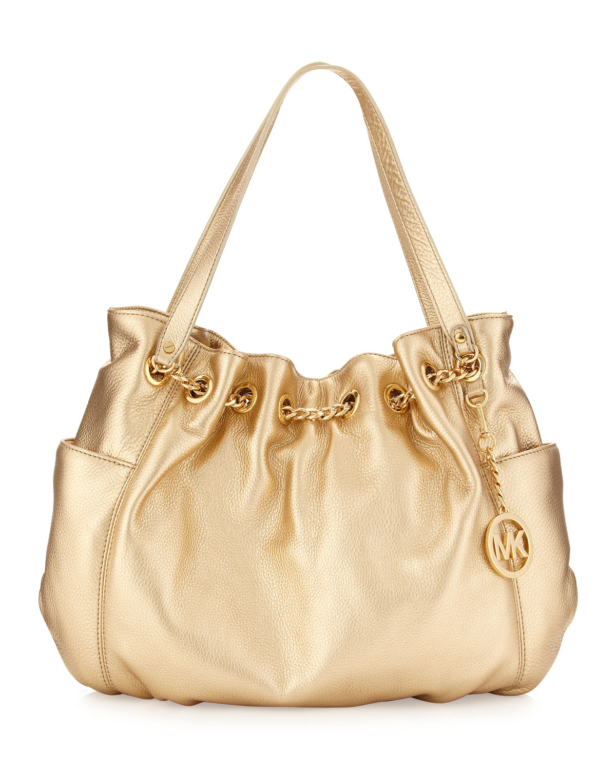 Michael By Michael Kors Jet Set Metallic Leather Tote Bag in Gold (pale ...