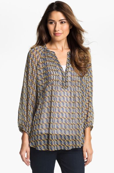 Pleione Pleated Bib Print Blouse in (multicolor triangle cutouts) | Lyst