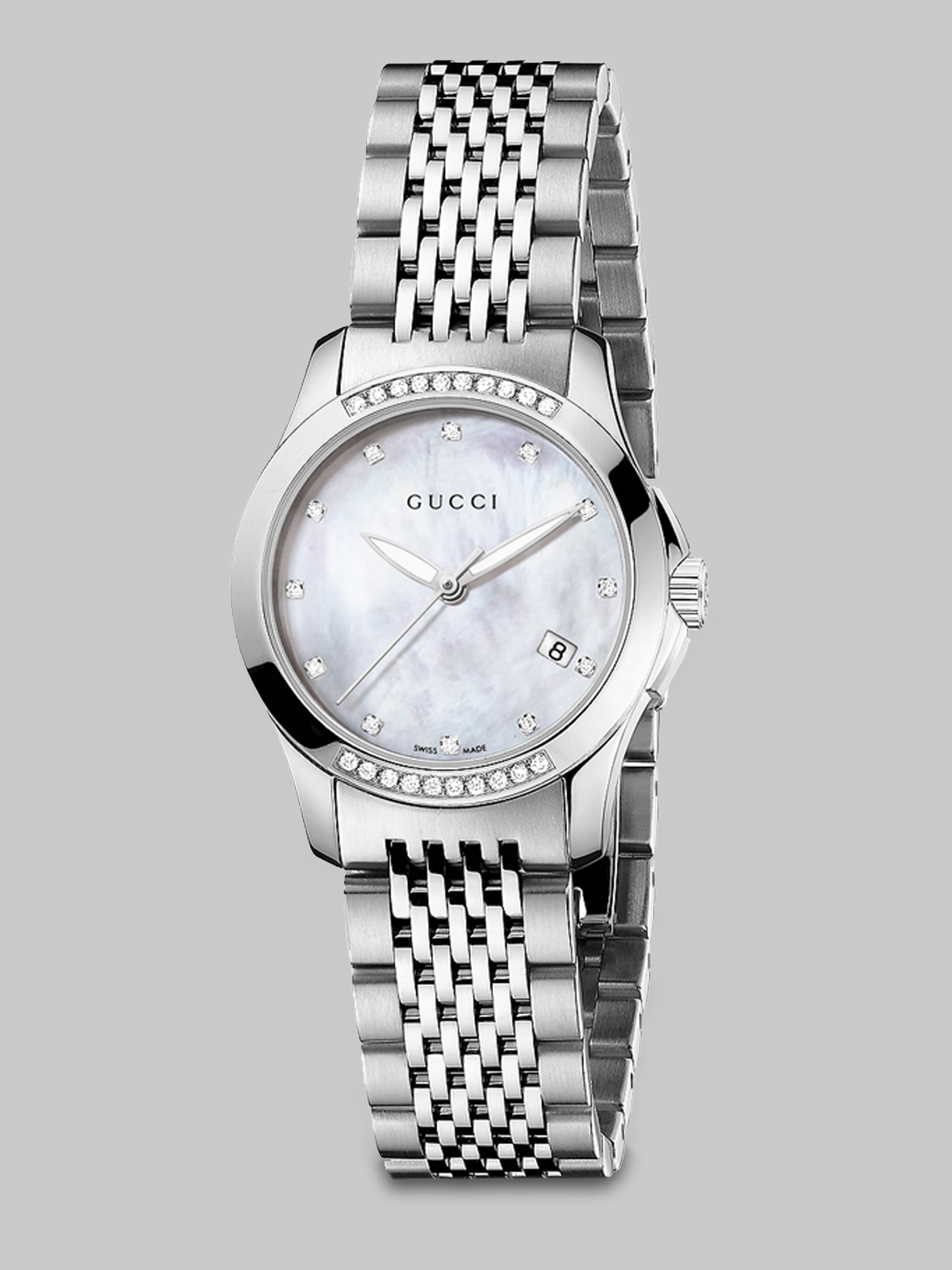 Gucci | Silver G-timeless Diamond, Mother-of-pearl & Stainless Steel ...