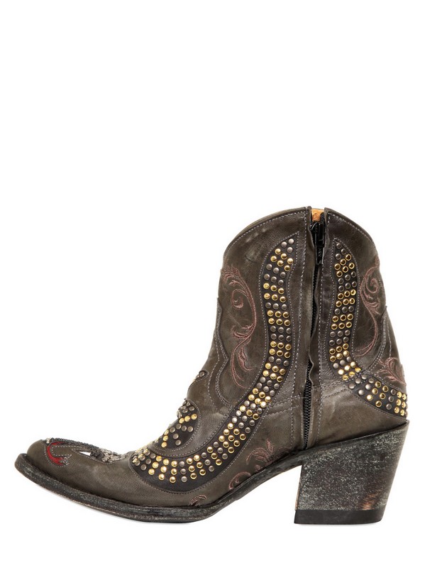 Mexicana 65mm Studded Snake Leather Low Boots in Gray | Lyst