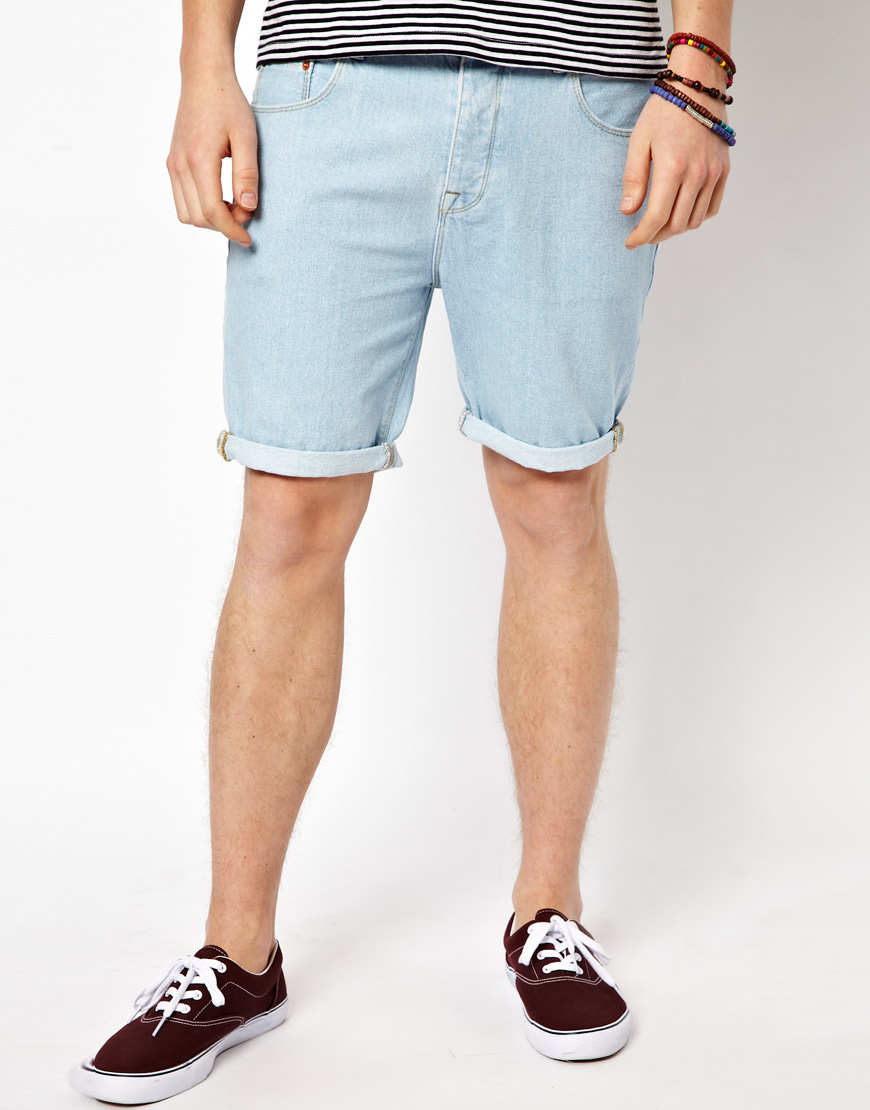 Lyst - Asos Denim Shorts In Slim Fit in Blue for Men