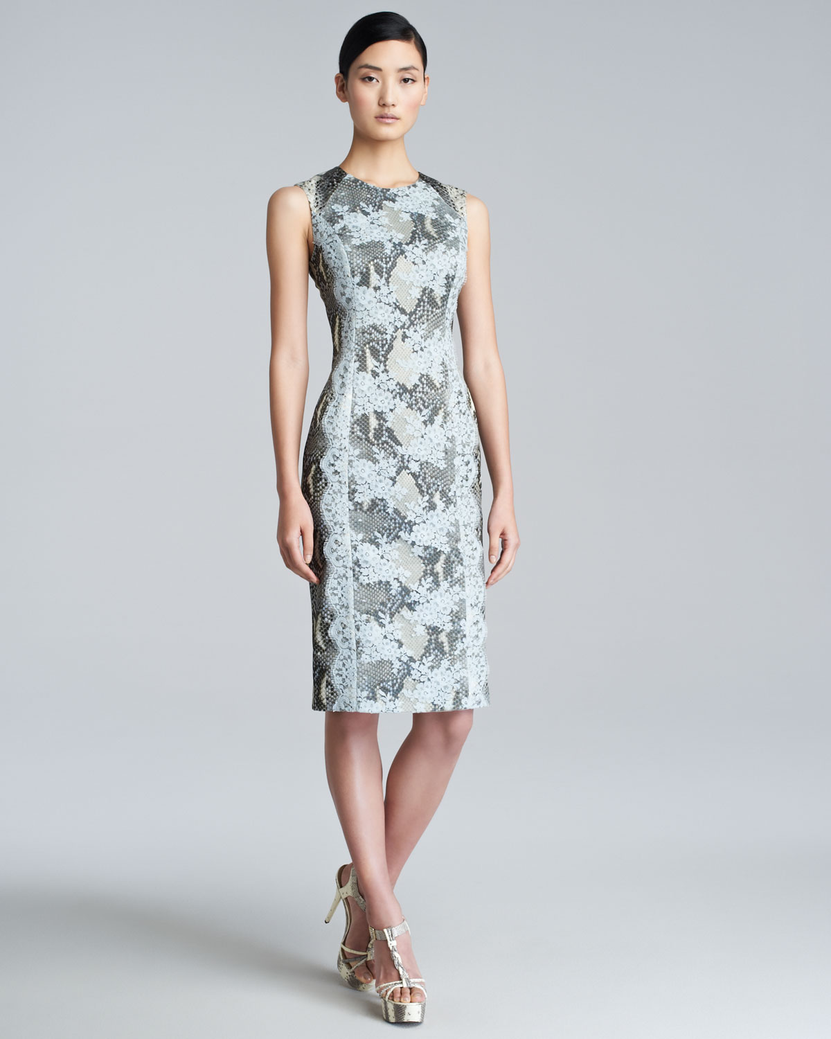 Lyst - Erdem Tali Printed Sheath Dress in Gray