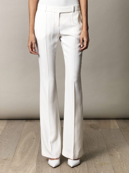 Alexander Mcqueen Leaf Crepe Bootcut Trousers in White (ivory) | Lyst