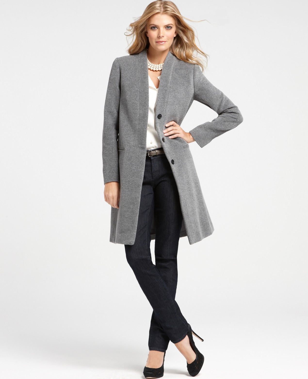 Ann taylor Petite Wool Angora Plush Coat in Gray | Lyst