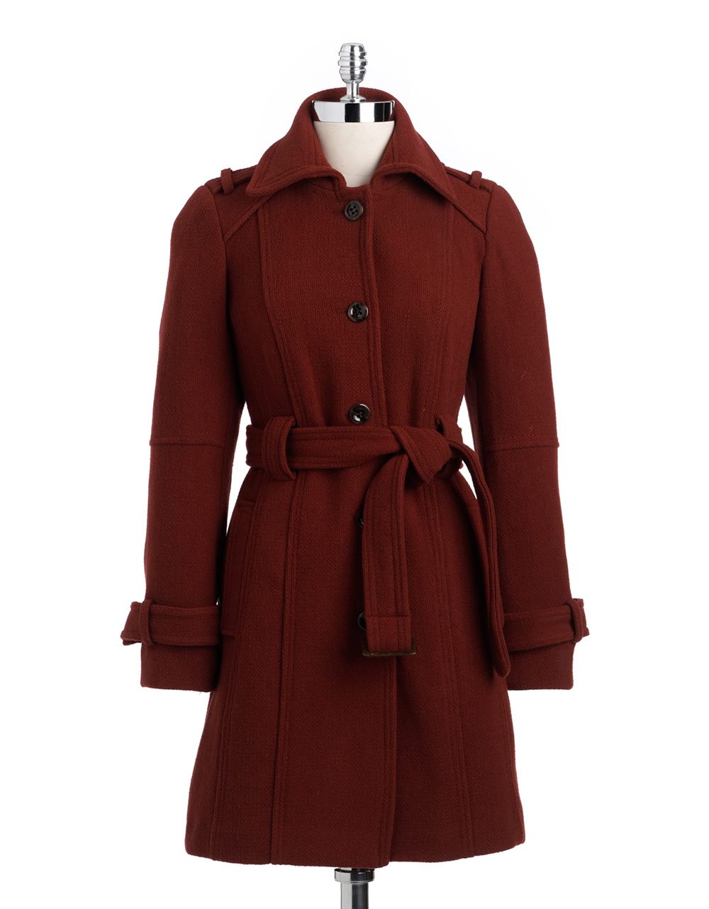 Calvin klein Belted Wool blend Trench Coat in Red | Lyst