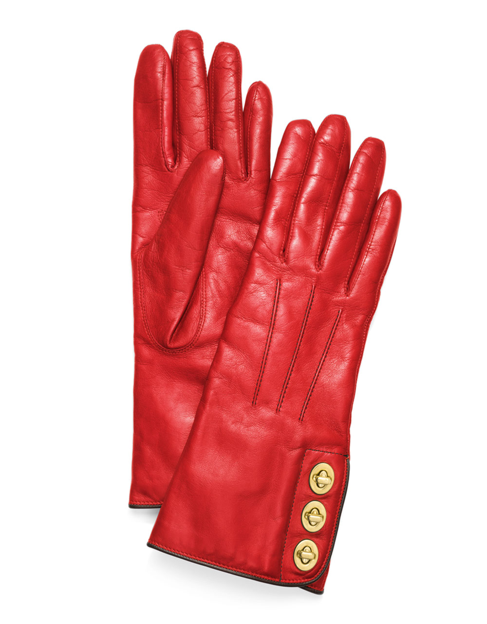 Coach Three Turnlock Gloves in Red (brass^red) Lyst