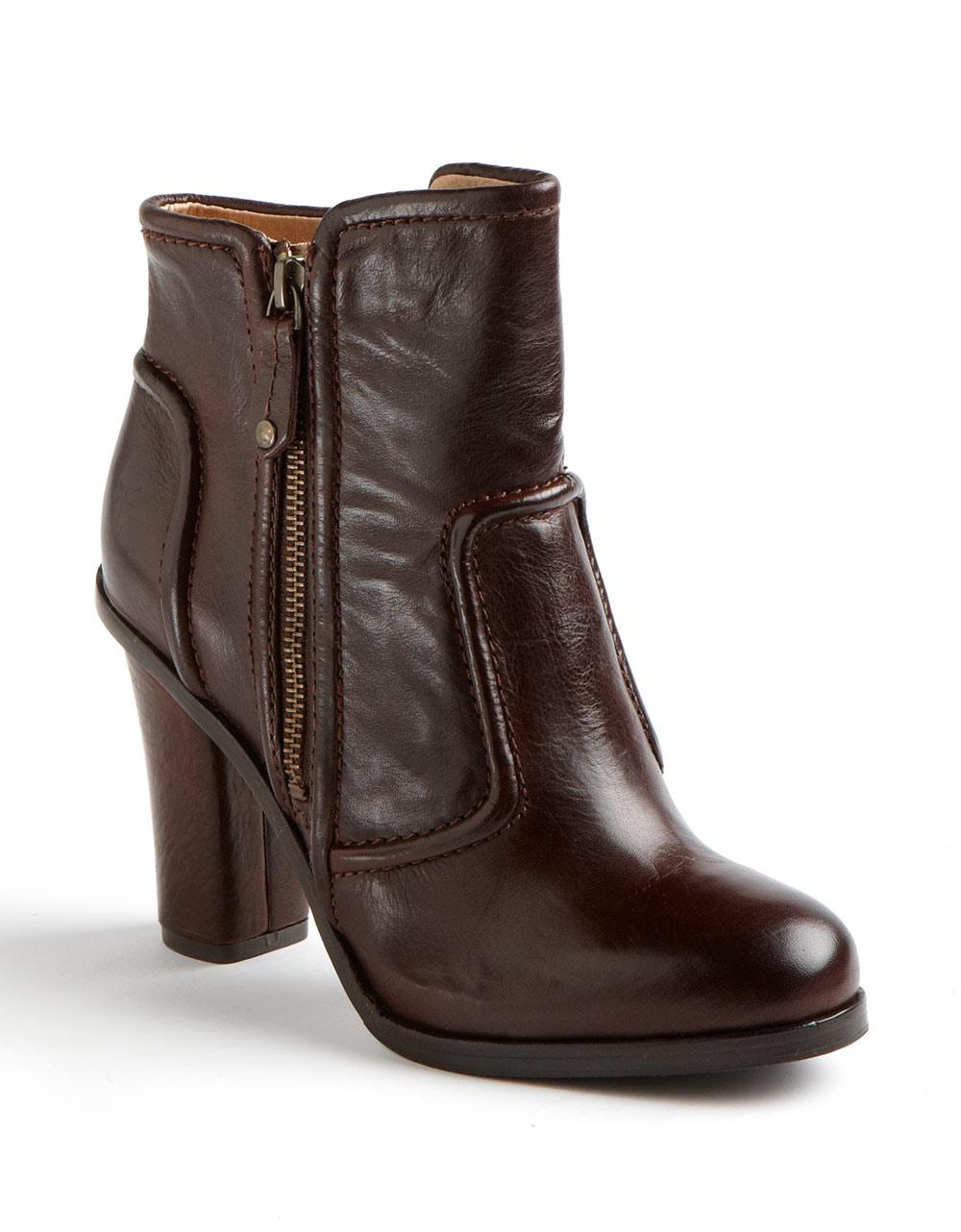 Frye Sylvia Piping Leather Ankle Boots in Brown | Lyst