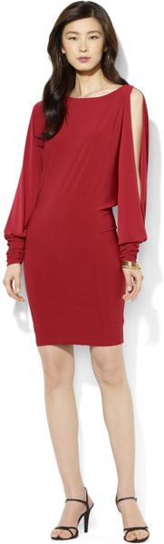 Lauren By Ralph Lauren Long Sleeve Red Split Sleeve Matte Jersey Dress ...