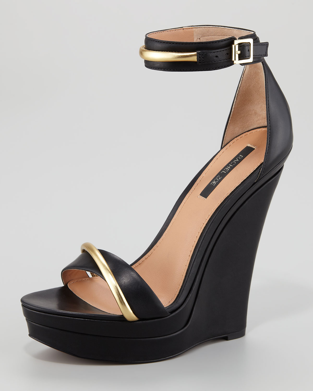 Rachel Zoe Katlyn Platform Wedge Sandal in Black/Gold (Black) - Lyst