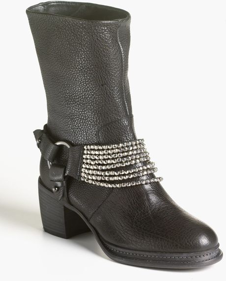 Vera Wang Natasha Beaded Leather Boots in Black (black leat) | Lyst