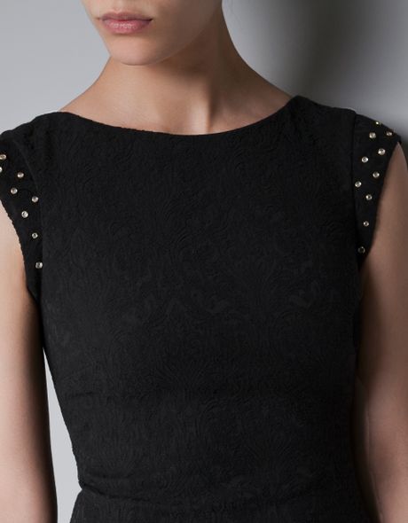 Zara Jacquard Dress with Mirror Stones in Black | Lyst