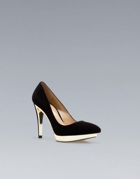 Zara Metal Platform Court Shoe in Black | Lyst