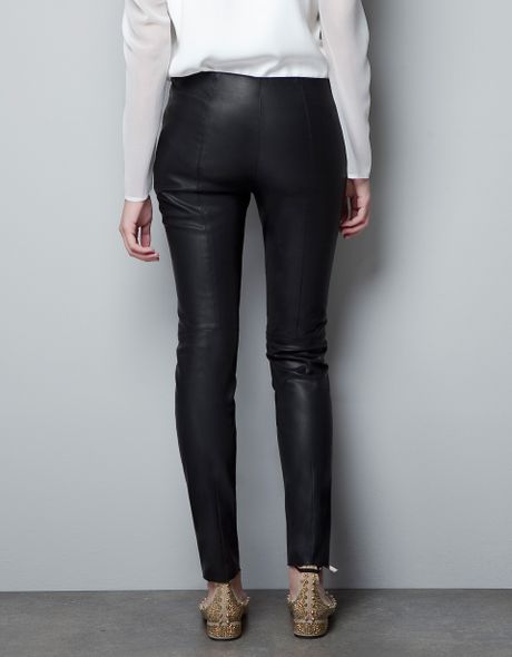 Zara Rubberised Leather Effect Leggings in Black | Lyst