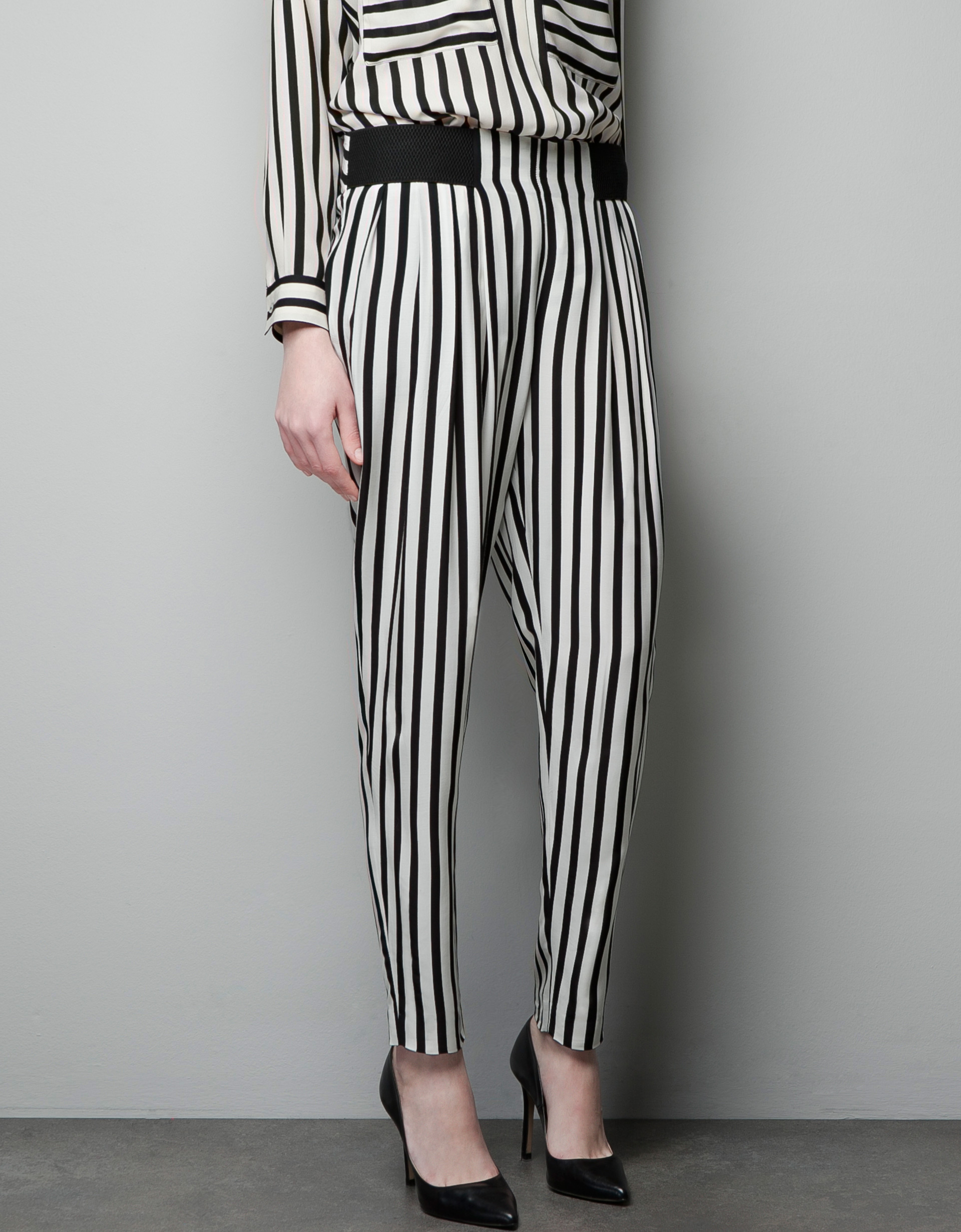 zara black and white trousers