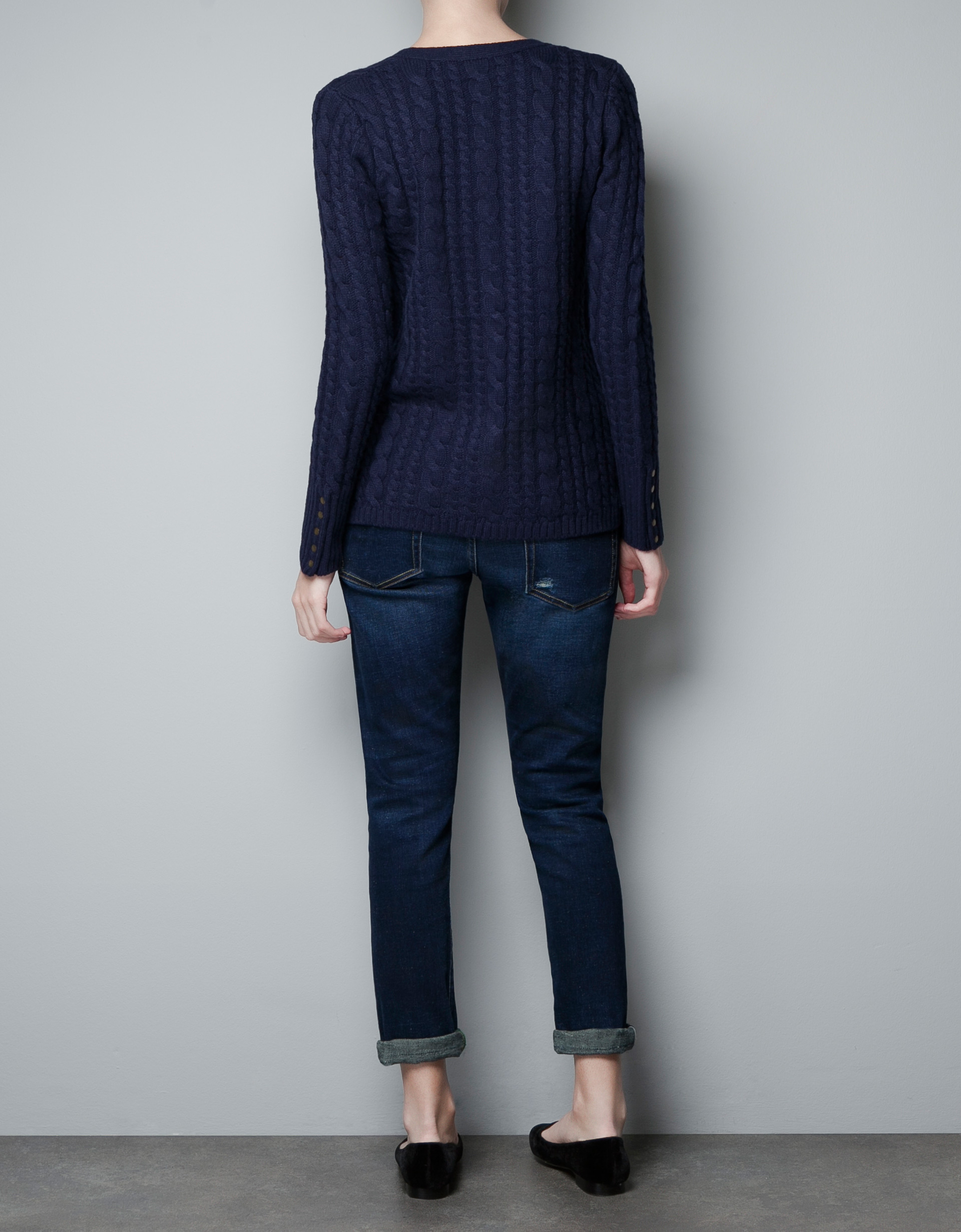 Zara Cable Knit Cardigan with Gold Buttons in Blue Lyst