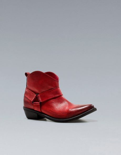 Zara Cowboy Ankle Boot in Red | Lyst