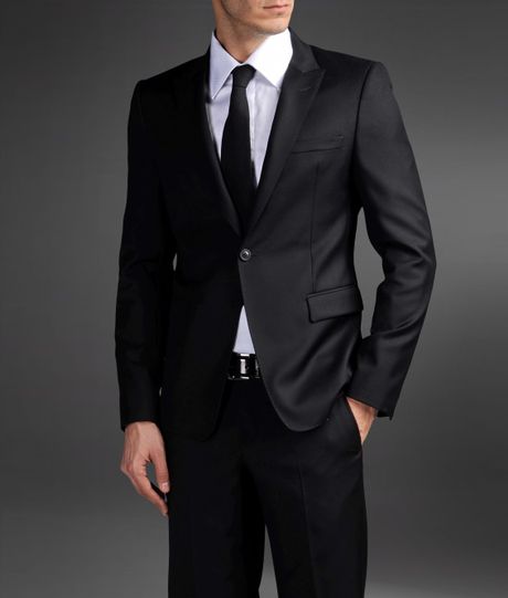 Emporio Armani One Button Suit in Combed Virgin Wool in Black for Men ...