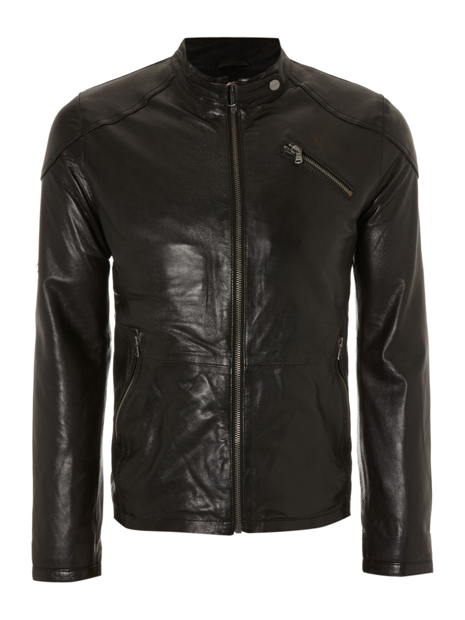 Kenneth Cole Distressed Look Leather Moto Jacket in Black for Men | Lyst