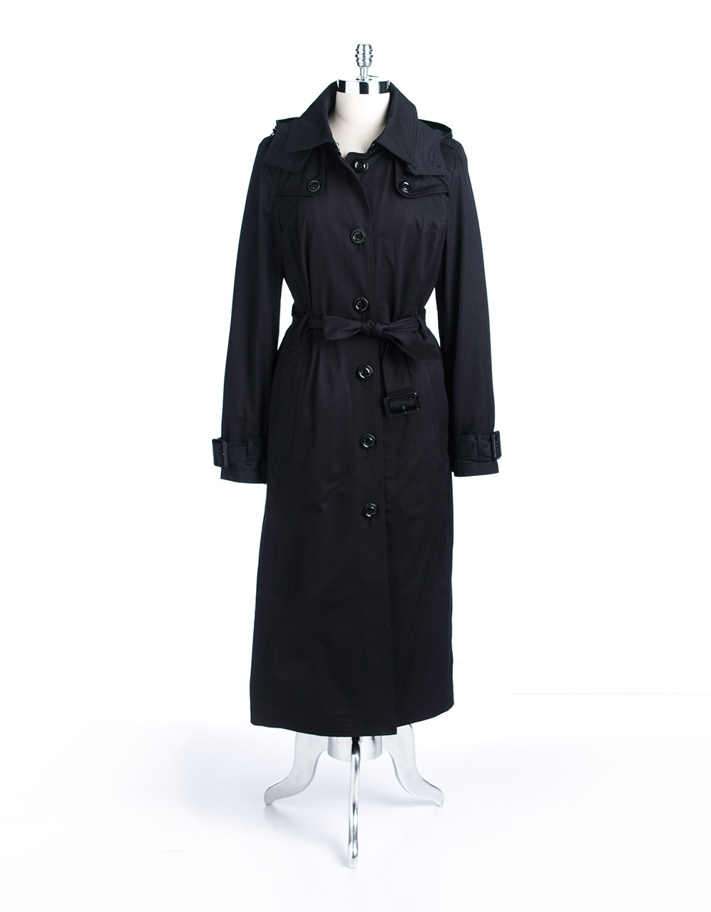 London Fog Hooded Belted Cotton Trench Coat in Black | Lyst