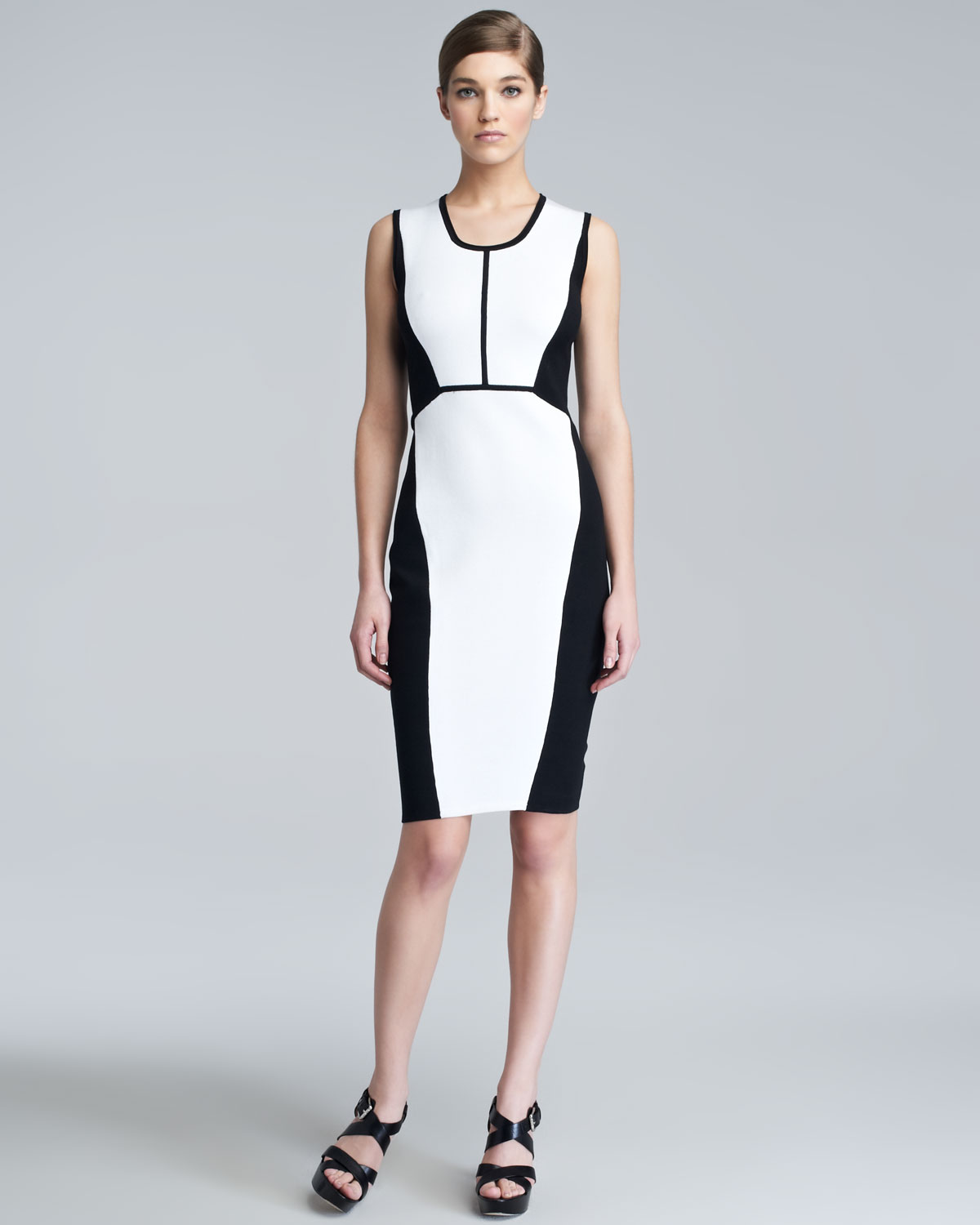 Lyst - Narciso Rodriguez Contour Colorblock Knit Dress in White