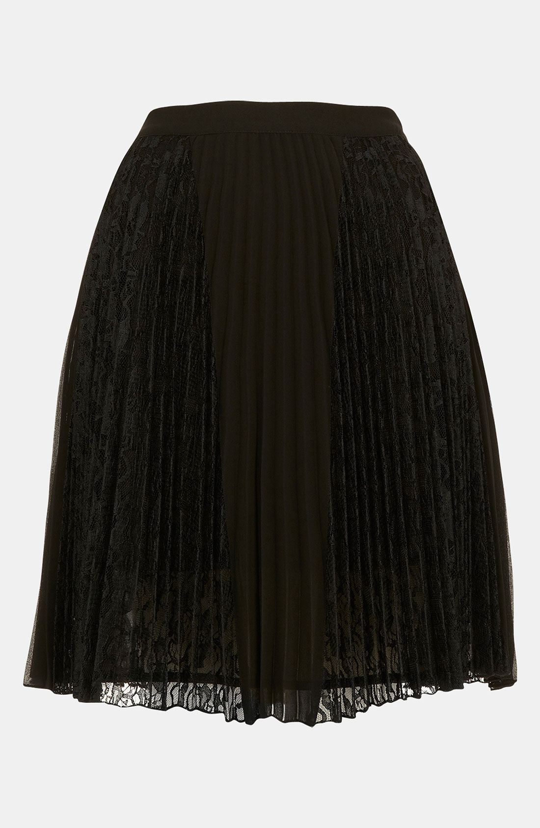 Topshop Pleated Lace Panel Skirt in Black | Lyst