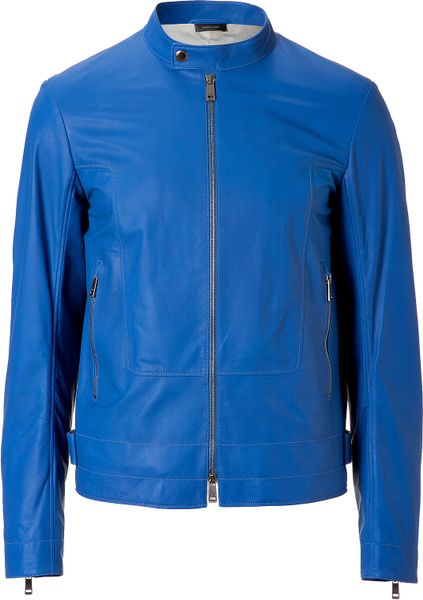 Jil Sander Royal Blue Leather Jacket in Blue for Men | Lyst