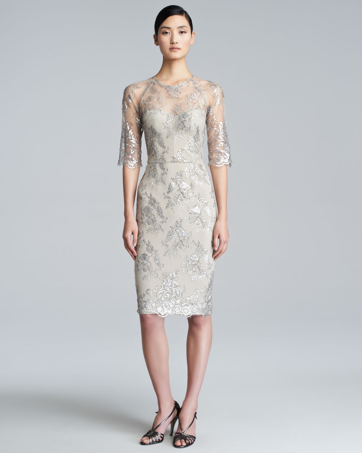 Lyst Lela Rose Lace Bustier Dress In Metallic Gallery