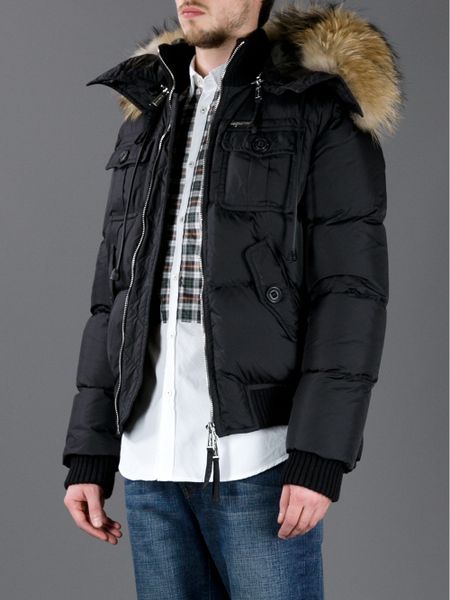 Dsquared² Padded Parka Jacket with A Fur Hood in Black for Men | Lyst
