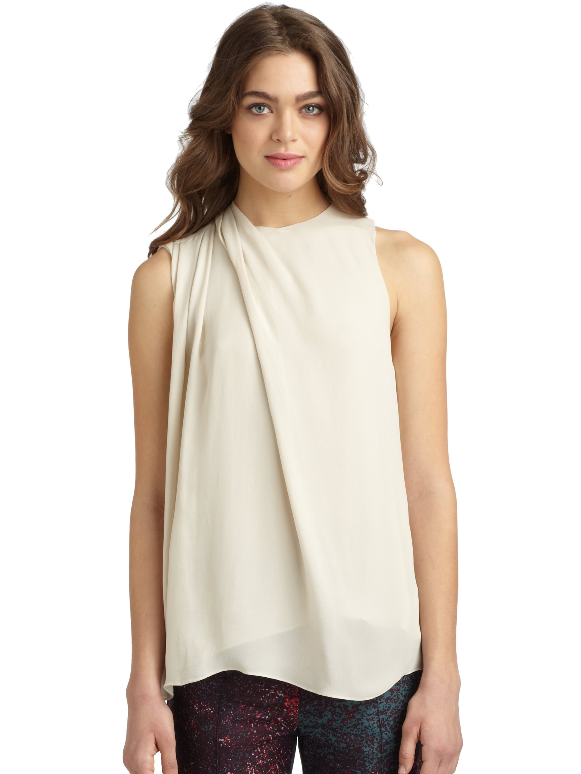 Lyst - Halston Pleated Washed Silk-georgette Blouse in White