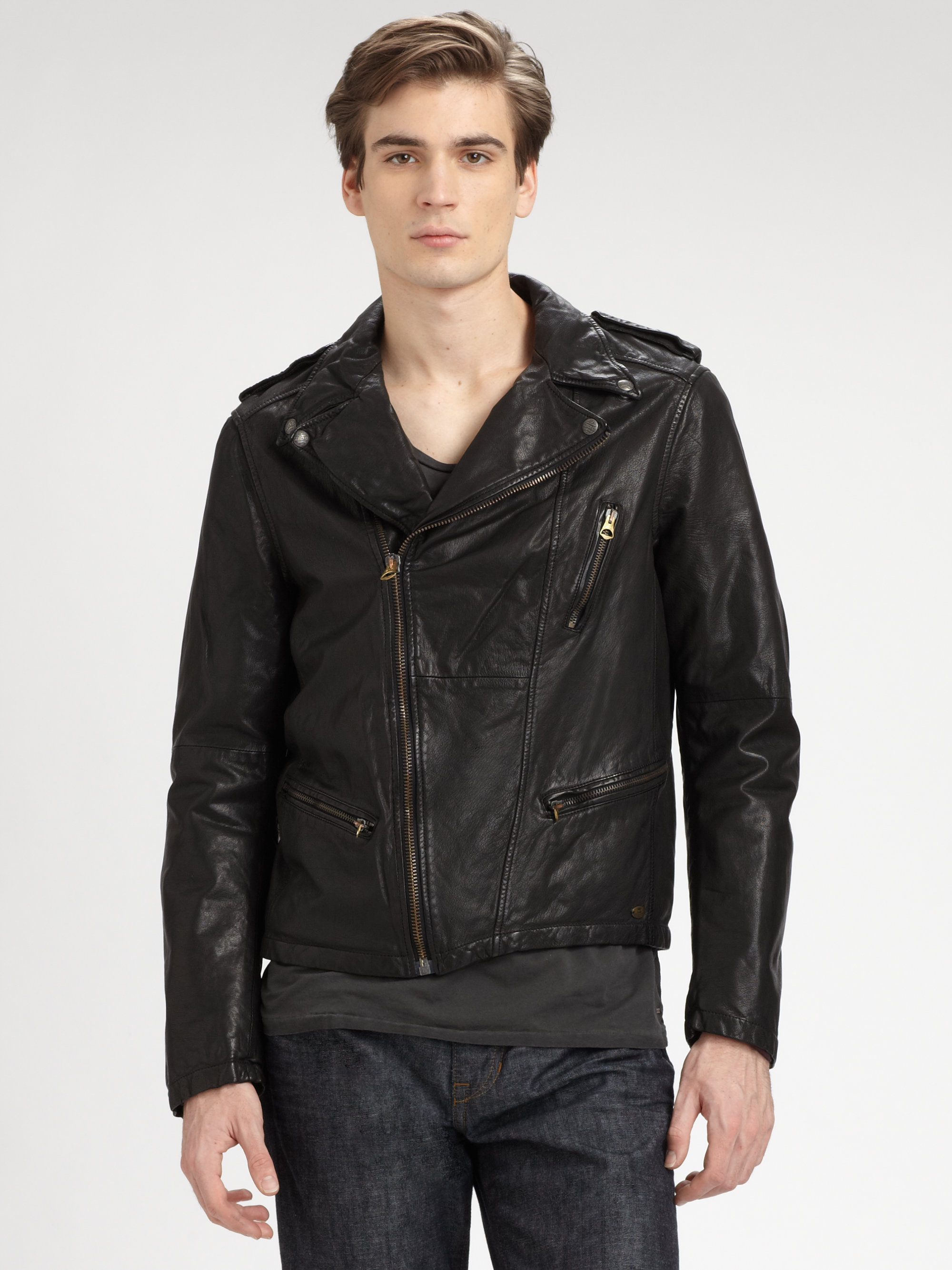 Scotch & soda Leather Rocker Jacket in Black for Men | Lyst