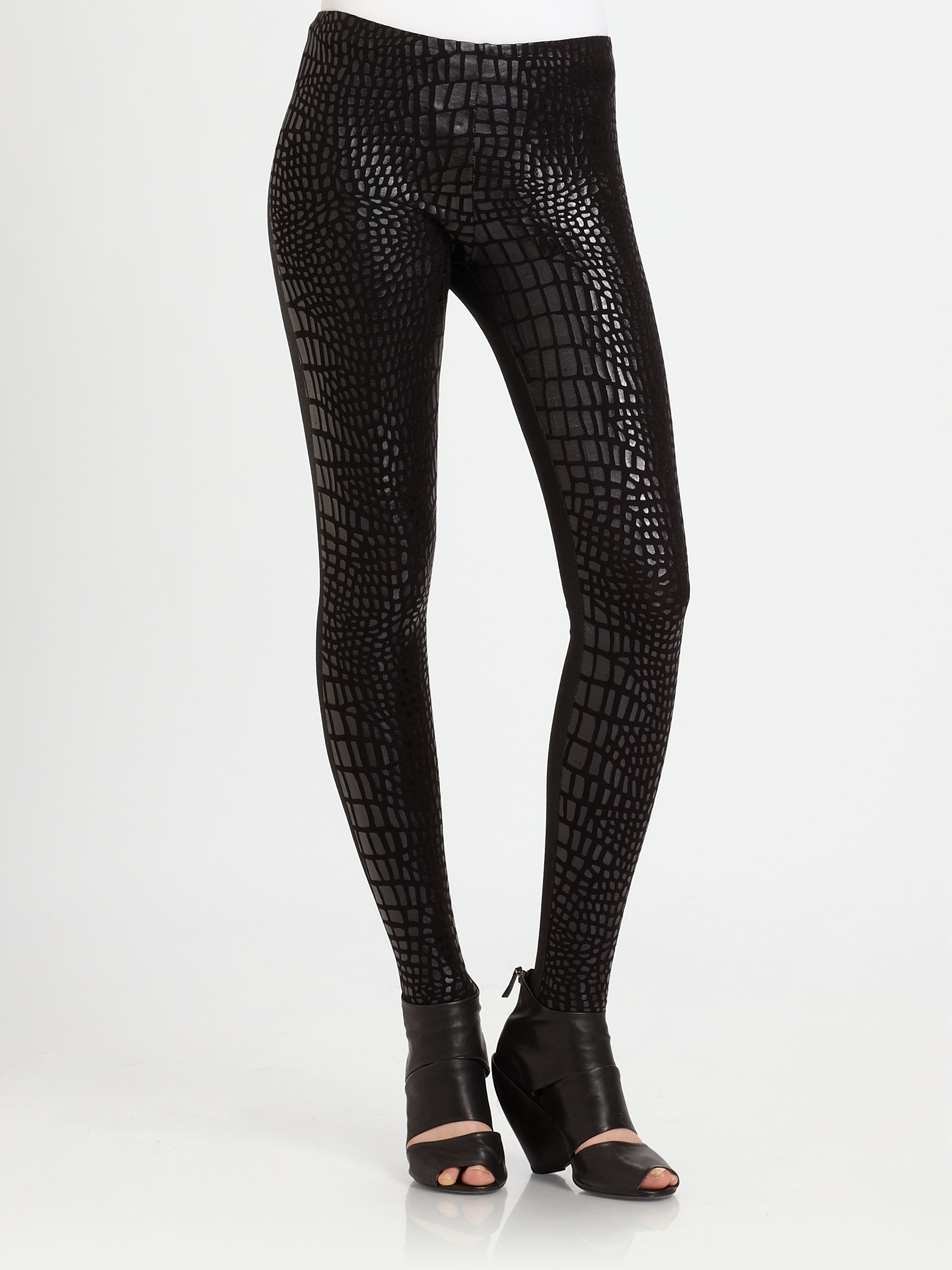 Aiko Croc-Print Leggings in Black | Lyst