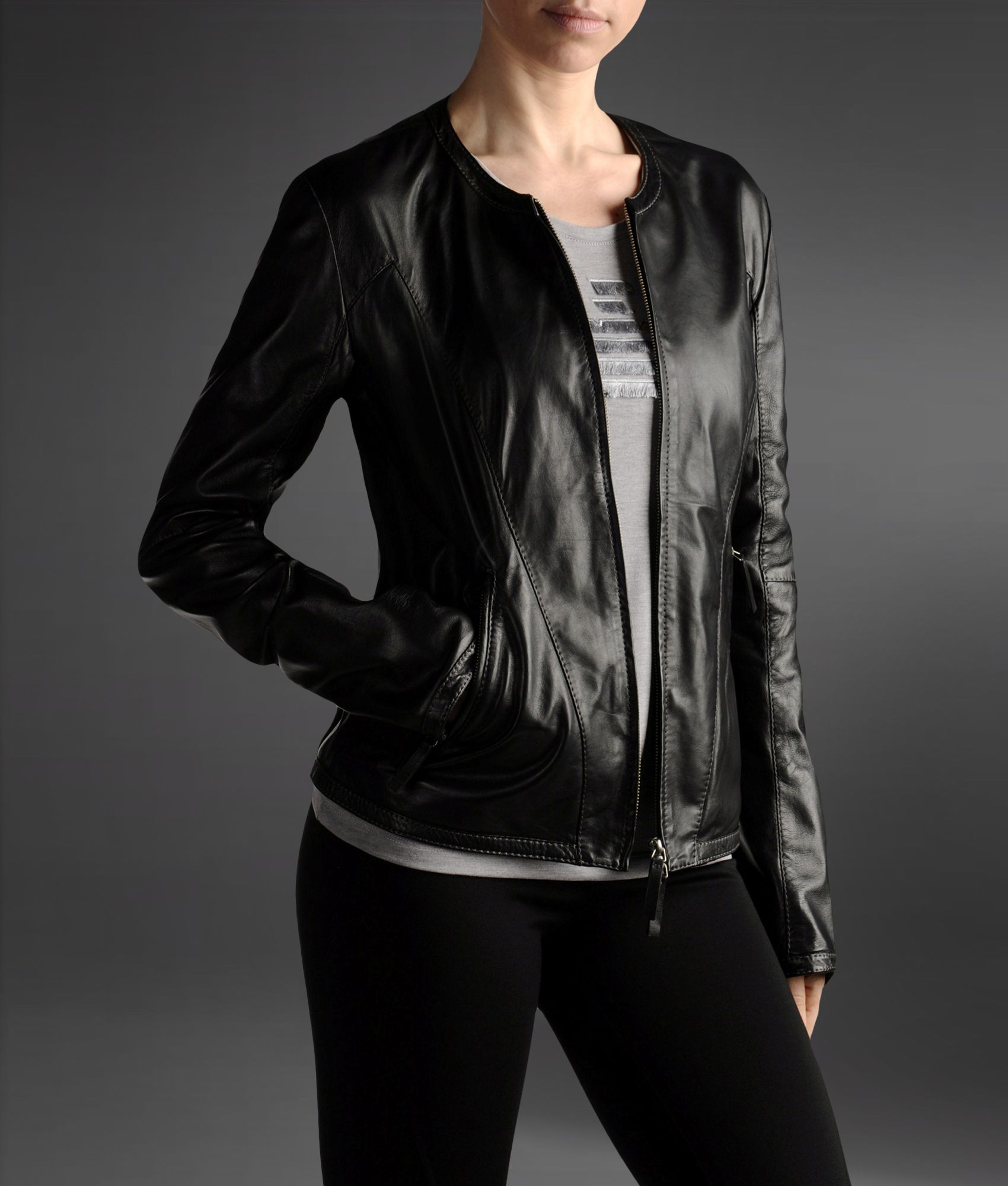 Womens Armani Leather Jacket Equata Org The Best 2018 Lyst Emporio Armani Leather Jacket In Black