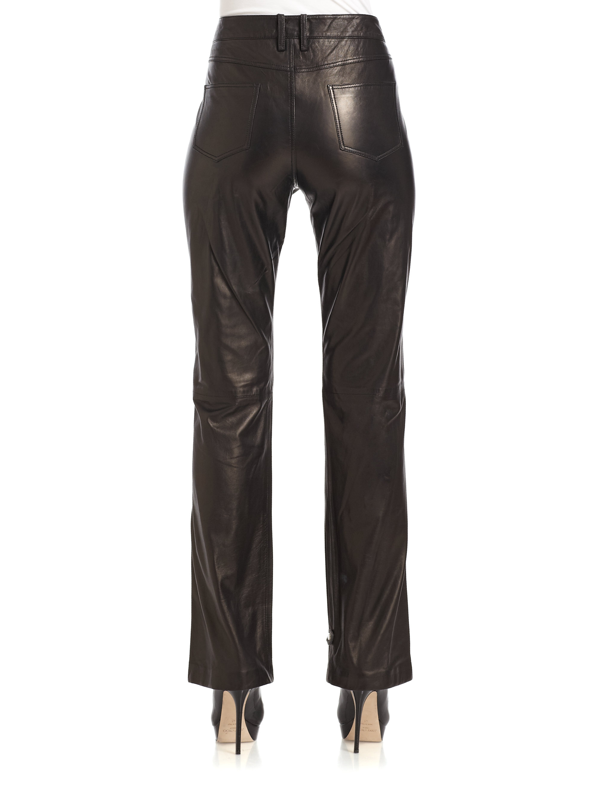 Giorgio Armani Straight-Leg Lamb Leather Pants in Black | Lyst