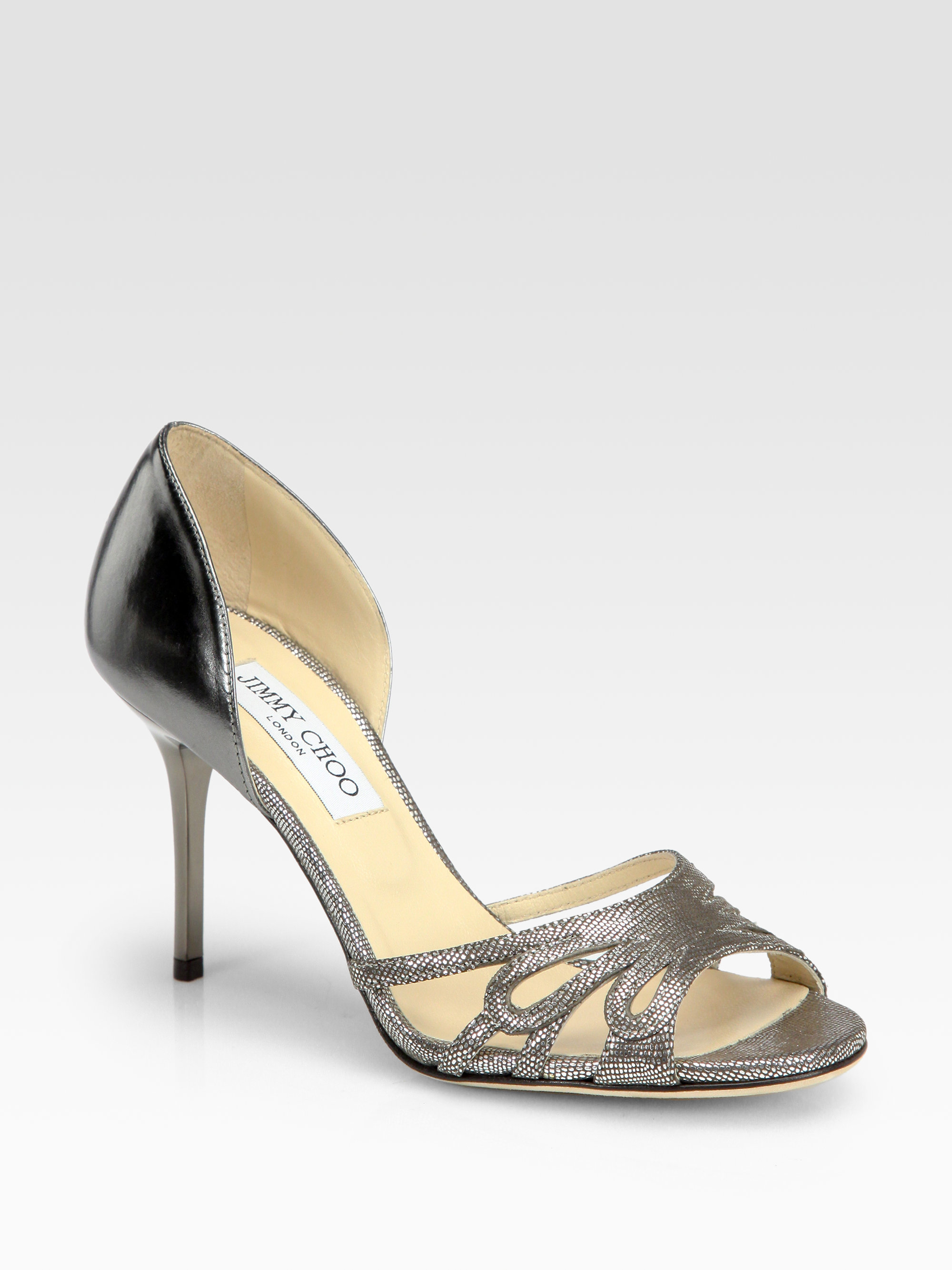 Jimmy Choo Mocha Glitter Metallic Leather Sandals in (gunmetal) | Lyst